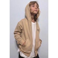 Alg Erkek Çocuk Hırka Kapüşonlu Arka Kısmı Baskı Detaylı 6-9 Yaş, Bej