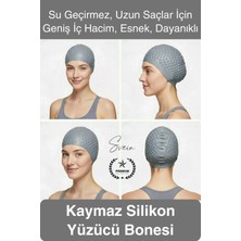 Svein #bone Su Geçirmez Kaymaz Silikon Yüzücü Bonesi Yüzme Şapkası Uzun Saç Yetişkin Esnek Havuz Deniz