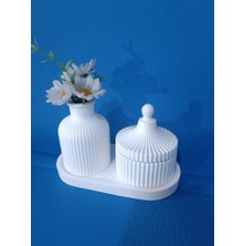 El Yapımı Taş Tozu Dekorstif 3'lü Vazo,lokumluk ve Tabak Seti Hediyelik Modern Salon ve Ev Dekorasyon Objesi