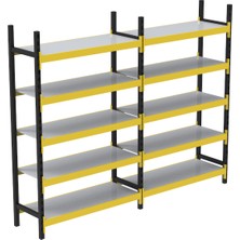 Rafburada 5 Katlı Duble Midi Rack - Ekonomik Depo,arşiv, Kiler Rafı  SIYAH-TURUNCU-46X150 CM-150 cm