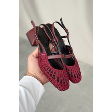 Moda Adam Kadın Cerny Kısa Topuklu Örgülü Ayakkabı - Bordo