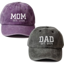 Nome Studio Nakışlı Şapka Mom Dad Anne Baba Şapka 2li Paket Yıkamalı Kumaşlı ve Yazı Nakışlı Şapka Pamuklu Siperlikli Ayarlı Şapka Günlük Tarz Eğlenceli Kep