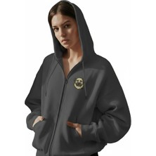 Muhtar Store Kadın Kangal Köpek Baskılı Tam Boy Fermuarlı Oversize Hoodie