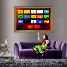 Lioncraft 17 Büyük Türk Devletleri Bayrağı Tablo, Çerçeveli Cam Tablo 60X90 cm