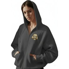 Muhtar Store Kadın Kaniş (Poodle) Köpek Baskılı Tam Boy Fermuarlı Oversize Hoodie