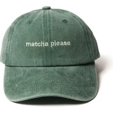 Nome Studio Nakışlı Şapka Matcha Please Yazı Nakışlı Şapka Yıkamalı Kumaşlı ve Yazı Nakışlı Şapka Pamuklu Siperlikli Ayarlı Şapka Günlük Tarz Eğlenceli Kep