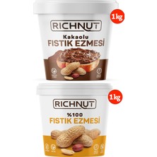 Richnut 1 kg Kakaolu, 1 kg Sade Fıstık Ezmesi (Toplam 2 Kg)
