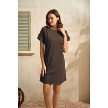 MTM My The Mall Giyim Günlük Kısa Kol Bisiklet Yaka Cotton Düz Yazlık Kısa Kahve Pijama Takımı