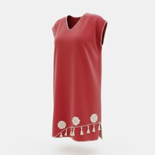 Tosbilotantik Kişiye Özel Tasarım El Örgüsü Motifli Kırmızı Şilebezi Maksi Elbise