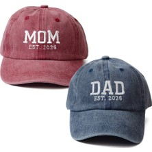 Nome Studio Nakışlı Şapka Mom Dad Anne Baba Şapka 2li Paket Yıkamalı Kumaşlı ve Yazı Nakışlı Şapka Pamuklu Siperlikli Ayarlı Şapka Günlük Tarz Eğlenceli Kep