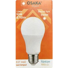 Avarson (1 Adet) Osaka 12W (90W) Beyaz Işık (6500K) E27 Duylu (Kalın Duy) LED Ampul