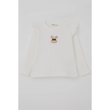 Breeze Kız Çocuk Uzun Kollu Tişört Tavşan Apilke Arma Detaylı 2-6 Yaş, Ekru