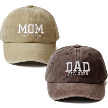 Nome Studio Nakışlı Şapka Mom Dad Anne Baba Şapka 2li Paket Yıkamalı Kumaşlı ve Yazı Nakışlı Şapka Pamuklu Siperlikli Ayarlı Şapka Günlük Tarz Eğlenceli Kep
