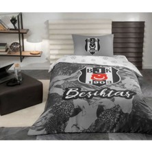 Taç Beşiktas Lisanslı Tek Kişilik Nevresim Takımı Beyaz - Siyah Armürlü Desenli 160 x 220 cm