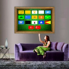 Lioncraft 17 Büyük Türk Devletleri Bayrağı Tablo, Çerçeveli Cam Tablo 60X90 cm