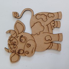 Ahşap Boyanabilir Inek Figürü - 15X14 cm 3mm Ham Mdf Çiftlik Serisi Eğitici Boyama Seti 10 Adet