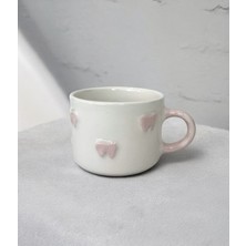 Leada Project Pembe Mini Fiyonklu Seramik Kupa 250 ml - 3D Kabartmalı Tatlı Kahve Kupası