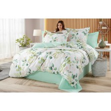 Napolyon Bahar Esintisi & Mint Yeşili Pembe  Beyaz Çiçekli Desen Nevresimtakımı