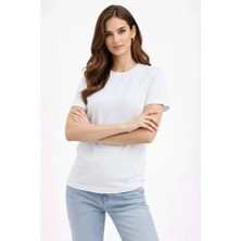 Melen Moda Bisiklet Yaka Tişört Regular Kalıp Basic Pamuklu Günlük Kullanım T-Shirt - Beyaz
