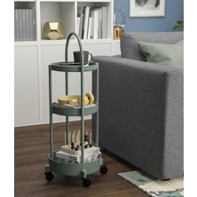 IKEA Quality 3 Katlı Servis Arabası 36X36X86 cm Tekerlekli Banyo Servis Rafı Plastik Raf Yükseklik: 86 cm Gri-Yeşil Renk