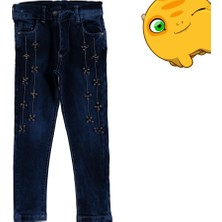 Kız Çocuk Taşlı Likralı Denim Pantolon Tuhfetower