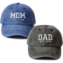 Nome Studio Nakışlı Şapka Mom Dad Anne Baba Şapka 2li Paket Yıkamalı Kumaşlı ve Yazı Nakışlı Şapka Pamuklu Siperlikli Ayarlı Şapka Günlük Tarz Eğlenceli Kep