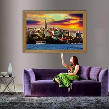 Lioncraft Istanbul Galata Kulesi Manzaralı Tablo, Çerçeveli Cam Tablo 60X90 cm