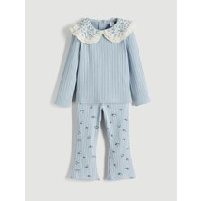 LC Waikiki Lcw Kids Mavi Çiçek Desenli Kız Çocuk Bluz ve Tayt