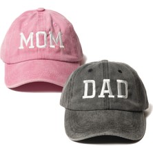 Nome Studio Nakışlı Şapka Mom Dad Anne Baba Şapka 2li Paket Yıkamalı Kumaşlı ve Yazı Nakışlı Şapka Pamuklu Siperlikli Ayarlı Şapka Günlük Tarz Eğlenceli Kep