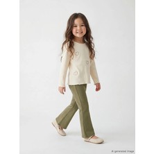 LC Waikiki Lcw Kids Ekru Kalp Baskılı Kız Çocuk Bluz ve Tayt Pantolon