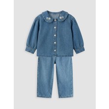 LC Waikiki Lcw Baby Mavi Nakışlı Kız Bebek Jean Gömlek ve Jean Pantolon
