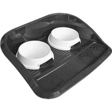 Indispensablely Servis Tepsili Plastik Ikili Kedi Köpek ve Su Kabı 35X46 cm Siyah-Beyaz