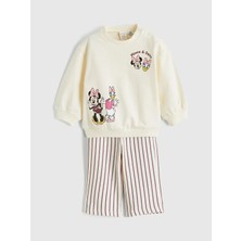 LC Waikiki Lcw Baby Ekru Minnie Mouse Baskılı Kız Bebek Sweatshirt ve Pantolon