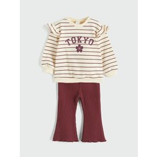 LC Waikiki Lcw Baby Ekru Tokyo Baskılı Kız Bebek Sweatshirt ve Tayt Takım