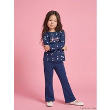 LC Waikiki Lcw Kids Lacivert Baskılı Kız Çocuk Tişört ve Tayt