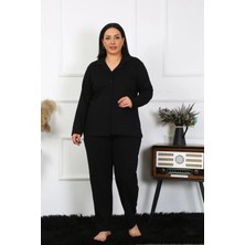 MTM My The Mall Kadın Büyük Beden Pamuklu Cepli Düğmeli Siyah Pijama Takım