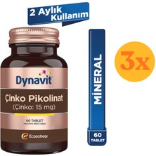 Dynavit Çinko Pikolinat 15MG 60 Tablet - 3 Adet (180 Tablet) - Dezenfektan Hediyeli (%72 Alkol)