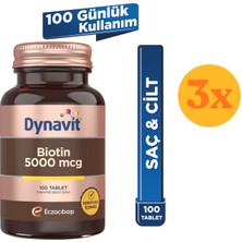 Dynavit Biotin 5000 Mcg 100 Tablet - 3 Adet (300 Tablet) - Dezenfektan Hediyeli (%72 Alkol)