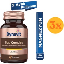 Dynavit Mag Complex 200MG Magnezyum Kompleks (Malat-Sitrat-Bisglisinat) 60 Tab - 3 Adet (180 Tablet) - Dezenfektan Hediyeli (%72 Alkol)