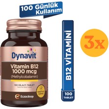Dynavit Vitamin B12 1000 Mcg 100 Dilaltı Tablet – Methylcobalamin - 3 Adet (300 Tablet) - Dezenfektan Hediyeli (%72 Alkol)