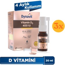 Dynavit Vitamin D3 400 Iu (25MCG) 20 ml Sprey - 3 Adet (60 Ml) - Dezenfektan Hediyeli (%72 Alkol)