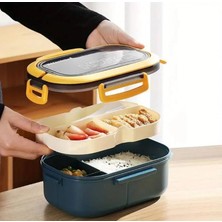 Yeterx Beslenme Kutusu 1200 ml 2 Katlı 6 Bölmeli Bpa'sız Pp Plastik Sefer Tası ve Beslenme Çantası - Lunch Box, Çatal Kaşık ve Bıçak Dahil Okul Beslenme (Mavi)