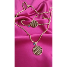 Shop Altın Renk Yaşam Çiçeği Kolye Bileklik Seti Nazar Boncuklu Kadın Takı