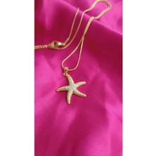 Shop 316L Çelik Kararma Yapmaz Gold Renk Zirkon Taşlı Deniz Yıldızı Kolye