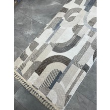 Merinos Halı Merinos Embos Halı Akro Multi Kaymaz Taban Yolluk Makinede Yıkanabilir Halı Krem Düğüm Saçaklı