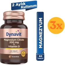 Dynavit Magnesium Citrate 200 Mg & Vitamin D 60 Tablet - 3 Adet (180 Tablet)