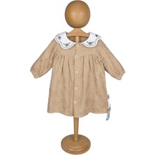 Kız Bebek ve Kız Çocuk Müslin Elbise Yakalı Nakışlı Önden Düğmeli