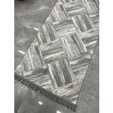 Merinos Halı Merinos Embos Halı Ofelya Gri Kaymaz Taban Yolluk Makinede Yıkanabilir Halı Gri Düğüm Saçaklı