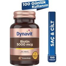 Dynavit Biotin 5000 Mcg 100 Tablet Saç & Cilt İçin Koruyucu Takviye Gıda Türkiye Menşeli