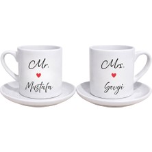 Myworldorganization Mr. & Mrs. Kişiye Özel Isim Baskılı Kahve Fincan Seti